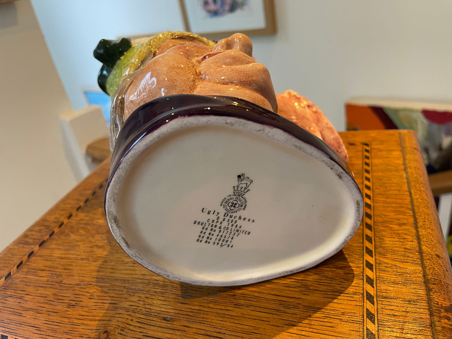 Antique English Royal Doulton Character Jug – ‘Ugly Duchess’ D6599 with Flamingo Handle (c.1964 First-Issue)