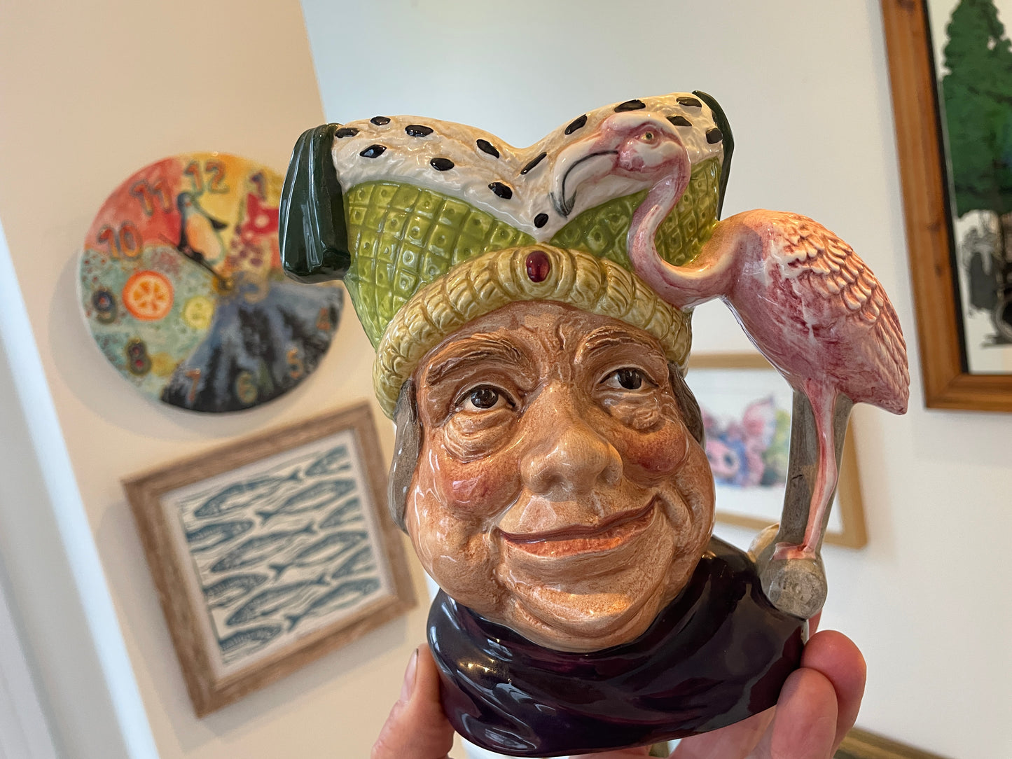 Antique English Royal Doulton Character Jug – ‘Ugly Duchess’ D6599 with Flamingo Handle (c.1964 First-Issue)