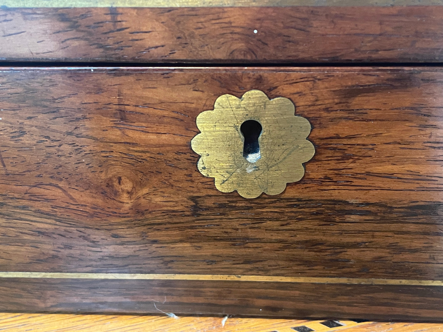 Antique Victorian Rosewood Writing Slope – Brass Inlaid Monogram ‘EJ’ and Fitted Interior (c. late 19th Century)