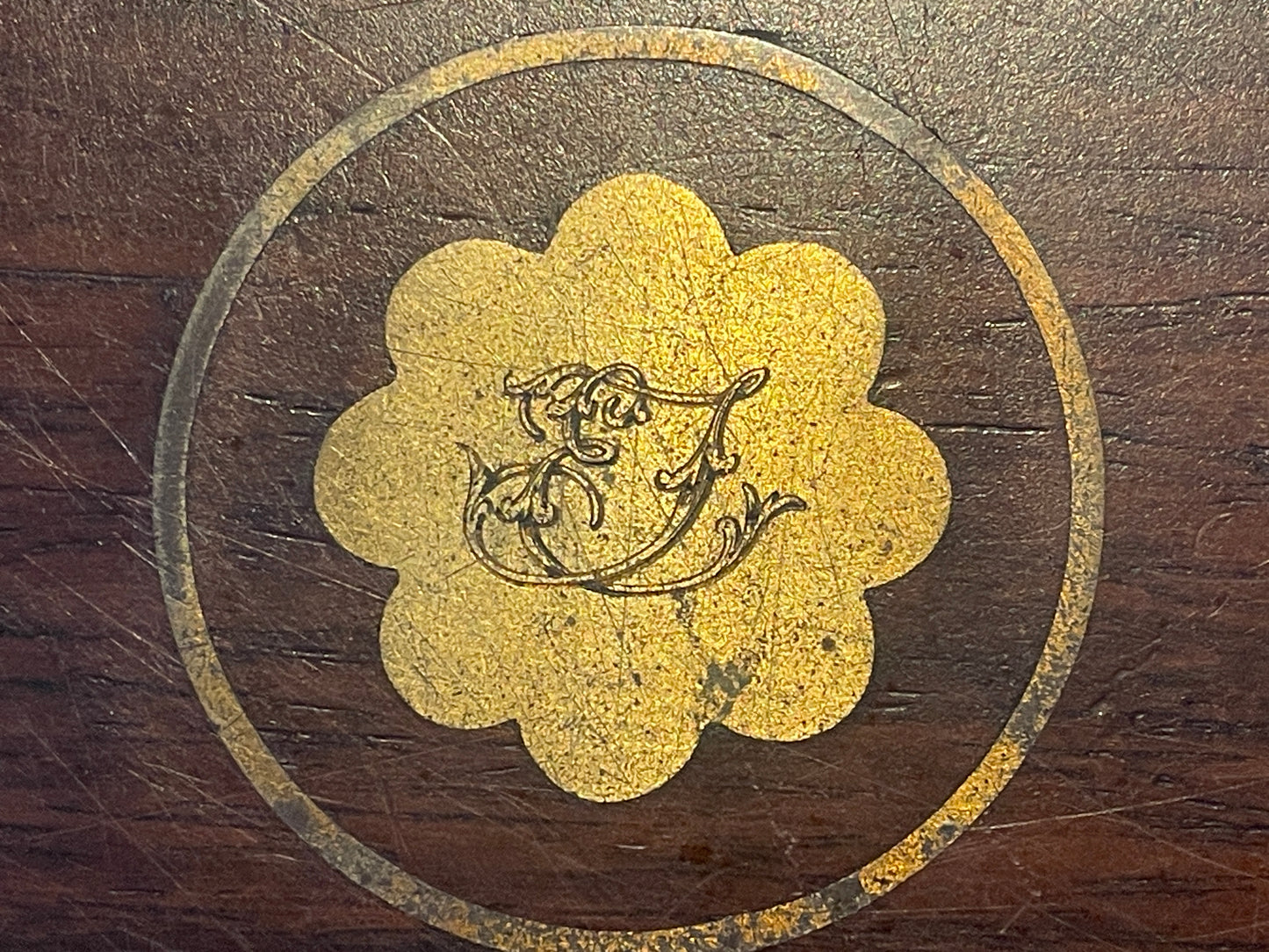 Antique Victorian Rosewood Writing Slope – Brass Inlaid Monogram ‘EJ’ and Fitted Interior (c. late 19th Century)