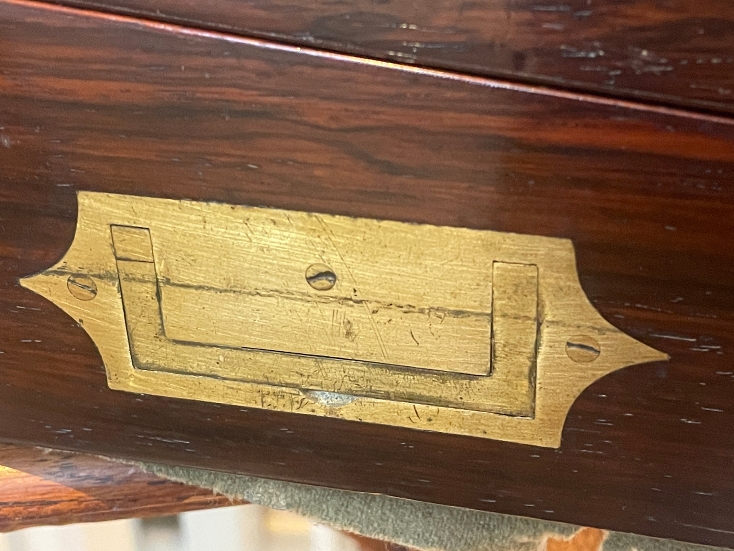 Antique Victorian Rosewood Writing Slope – Brass Inlaid Monogram ‘EJ’ and Fitted Interior (c. late 19th Century)