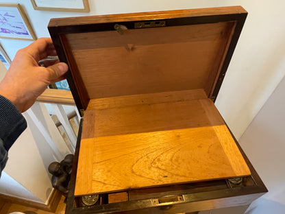 Antique Victorian Rosewood Writing Slope – Brass Inlaid Monogram ‘EJ’ and Fitted Interior (c. late 19th Century)