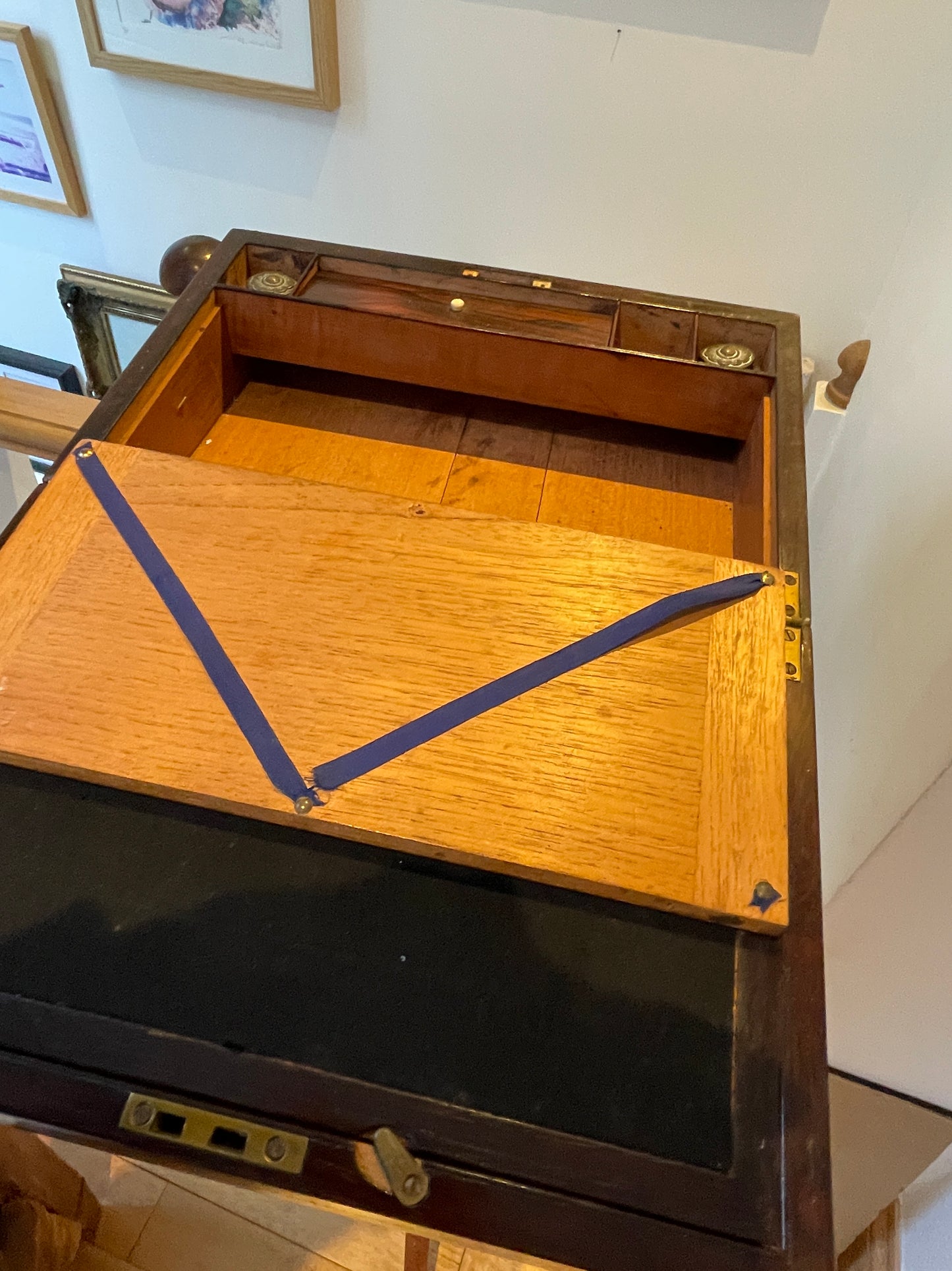 Antique Victorian Rosewood Writing Slope – Brass Inlaid Monogram ‘EJ’ and Fitted Interior (c. late 19th Century)