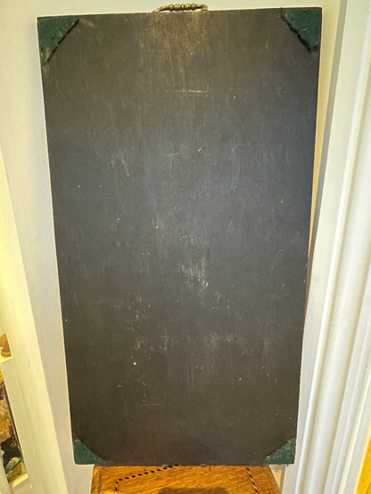 Antique Asian Lacquer Serving Tray – Embroidered Silk Bird & Floral Panels Under Glass (c.20th Century)