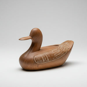 Antique Hand-Carved Wooden Duck Box – Folk Art Figurative Trinket Container (c.1960s)