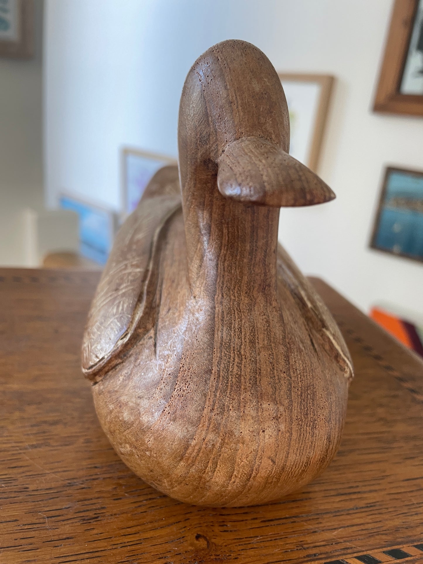 Antique Hand-Carved Wooden Duck Box – Folk Art Figurative Trinket Container (c.1960s)