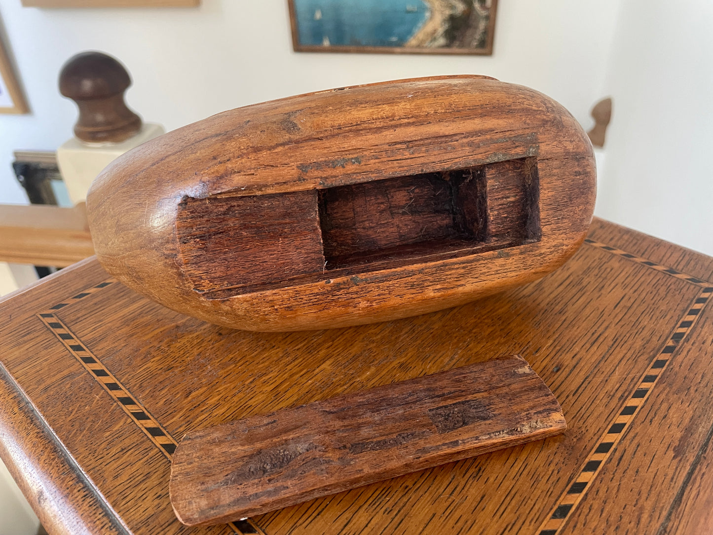 Antique Hand-Carved Wooden Duck Box – Folk Art Figurative Trinket Container (c.1960s)