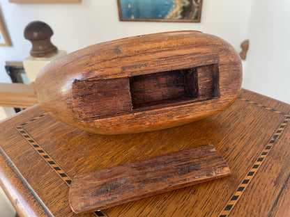 Antique Hand-Carved Wooden Duck Box – Folk Art Figurative Trinket Container (c.1960s)