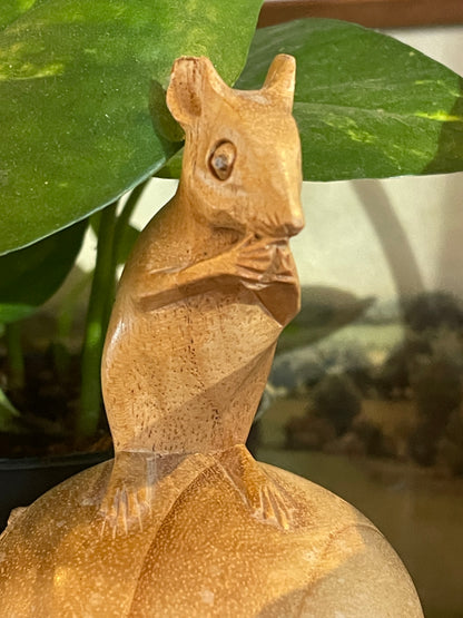 Vintage Scandinavian Folk Art Carving – Mouse on Mushroom (c.1950s–70s)