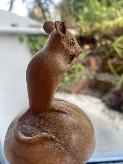 Vintage Scandinavian Folk Art Carving – Mouse on Mushroom (c.1950s–70s)