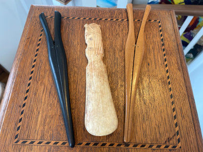 Vintage Glove Stretchers & Carved Bone Shoe Horn – Mixed Set of 3 Dressing Table Accessories (c.1900–1930)