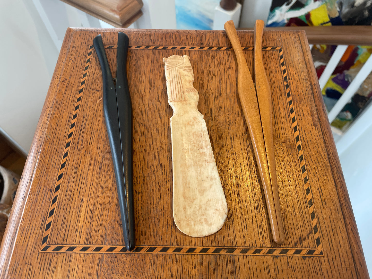 Vintage Glove Stretchers & Carved Bone Shoe Horn – Mixed Set of 3 Dressing Table Accessories (c.1900–1930)