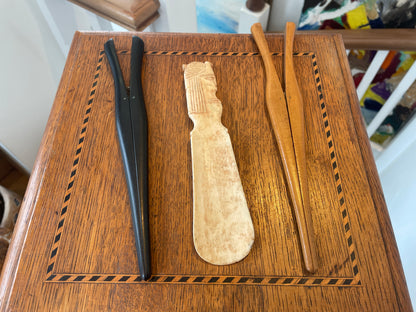 Vintage Glove Stretchers & Carved Bone Shoe Horn – Mixed Set of 3 Dressing Table Accessories (c.1900–1930)