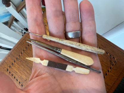 Antique British Sewing Tools – Bone Tatting Aids, Steel Stiletto & Morrall’s Crochet Hook (c.1880–1930)13