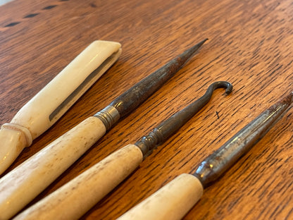 Antique British Sewing Tools – Bone Stilettos, Crochet Hook & Thread Cutter (c.1880–1910)9