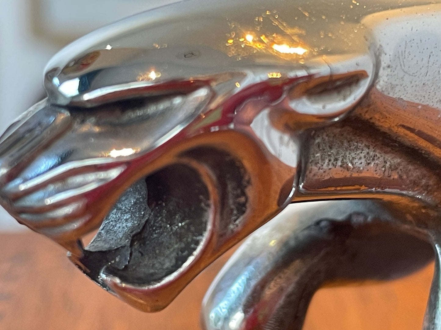 Vintage Official Jaguar Leaper Mascot – Chrome Bonnet Ornament on Hardwood Plinth (c.1960s–1980s)