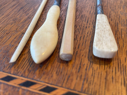 Antique Bone Handled Sewing Tools – Steel Hooks, Awl & Bodkin Set (c.19th Century)10