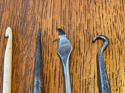 Antique Bone Handled Sewing Tools – Steel Hooks, Awl & Bodkin Set (c.19th Century)10