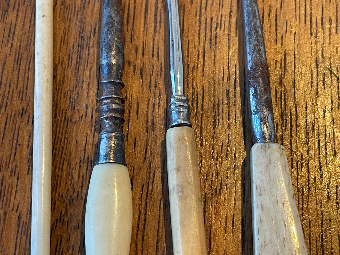 Antique Bone Handled Sewing Tools – Steel Hooks, Awl & Bodkin Set (c.19th Century)10