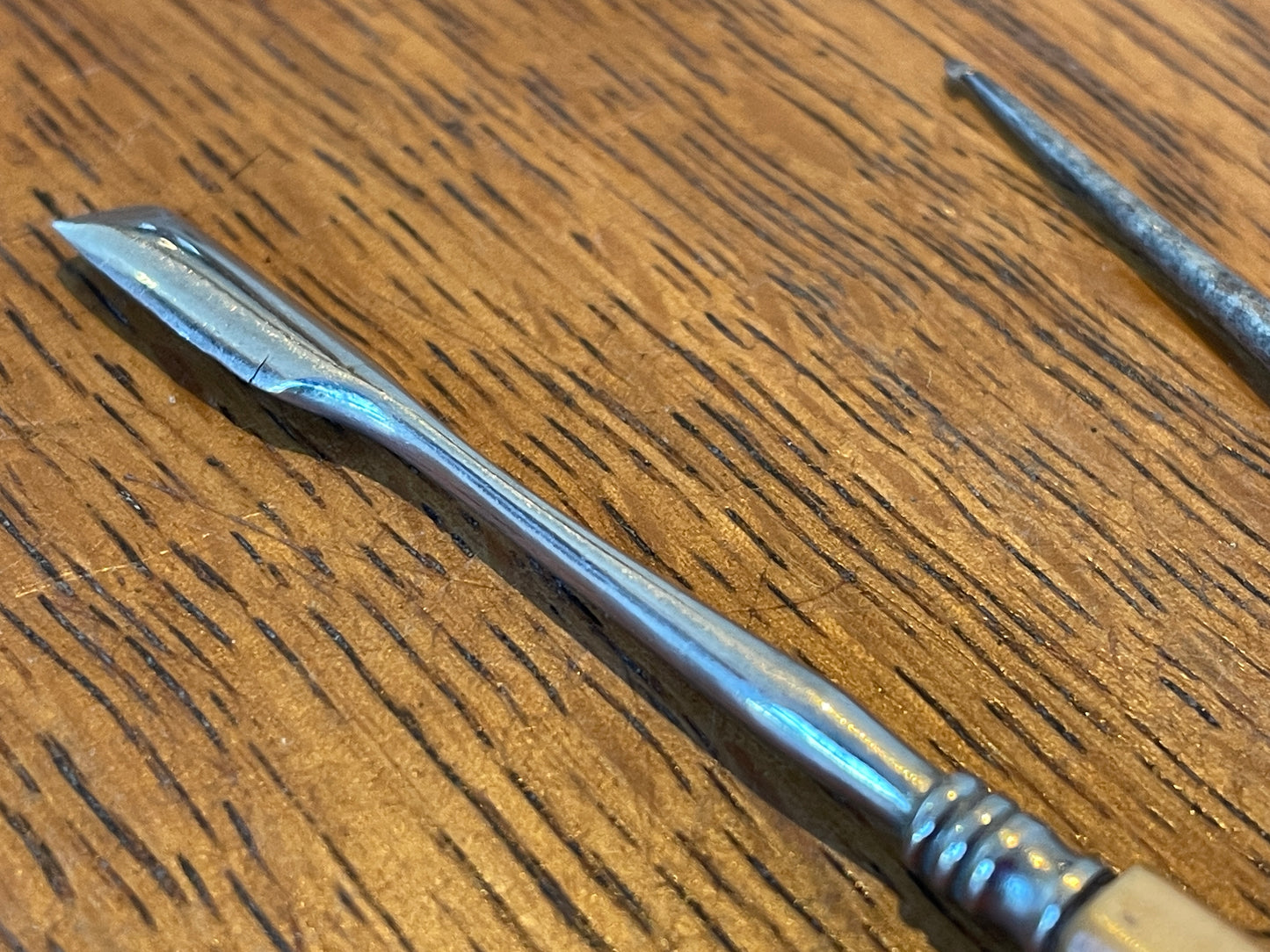 Antique Bone and Mixed Material Craft Tools – Miniature Spoon, Awl, Carving Tool and Hook (c.19th Century)8