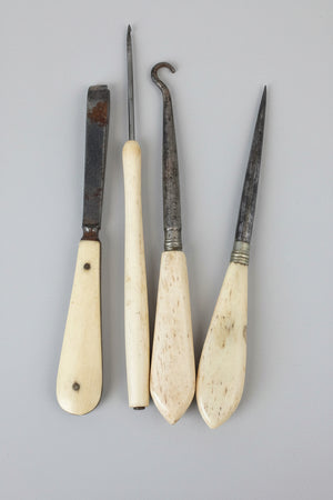 Antique Victorian Bone & Steel Tools – Crochet Hooks, Stiletto & Desk Spatula (c.1850–1900)6