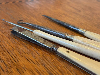 Antique Victorian Bone & Steel Tools – Crochet Hooks, Stiletto & Desk Spatula (c.1850–1900)6