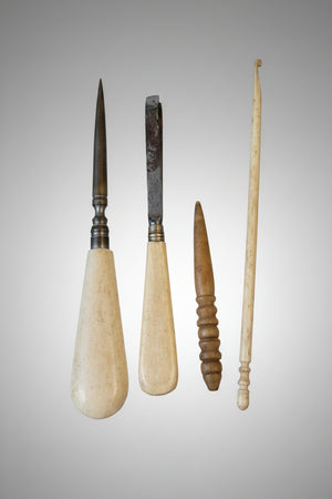 Antique Victorian Bone & Steel Tools – Stiletto, Desk Spatula, Turned Tool & Crochet Hook (c.1850–1900)7