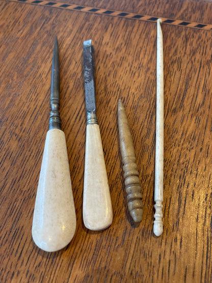 Antique Victorian Bone & Steel Tools – Stiletto, Desk Spatula, Turned Tool & Crochet Hook (c.1850–1900)7