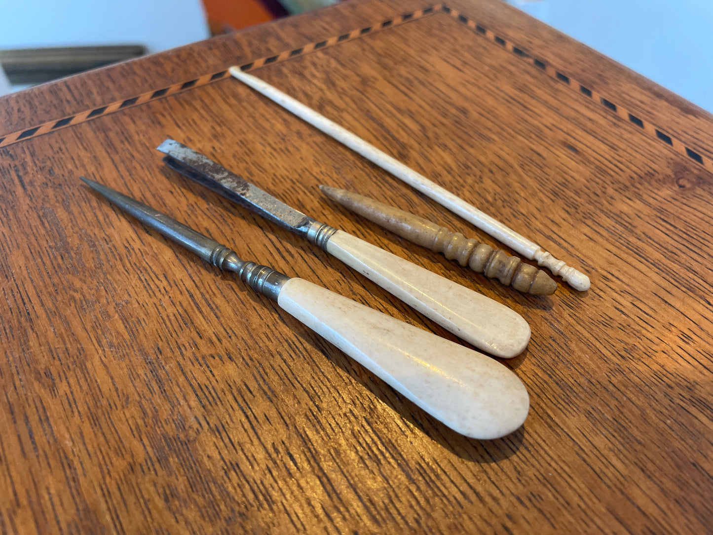 Antique Victorian Bone & Steel Tools – Stiletto, Desk Spatula, Turned Tool & Crochet Hook (c.1850–1900)7