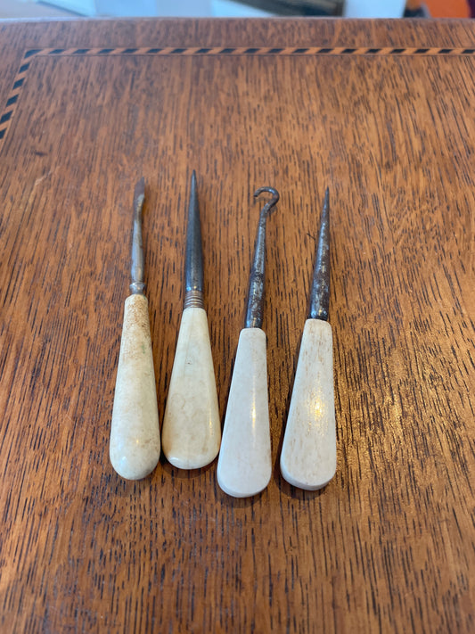 Antique Victorian Bone & Steel Tools – Stilettos, Crochet Hook & Desk Implement (c.1850–1900)5