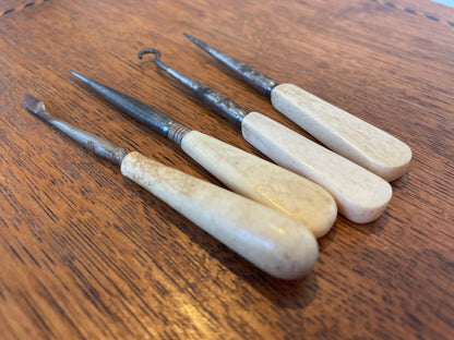 Antique Victorian Bone & Steel Tools – Stilettos, Crochet Hook & Desk Implement (c.1850–1900)5