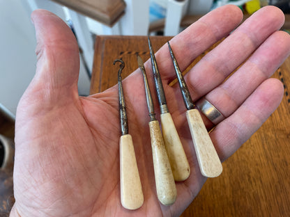 Antique Victorian Bone & Steel Tools – Stilettos, Crochet Hook & Desk Implement (c.1850–1900)5