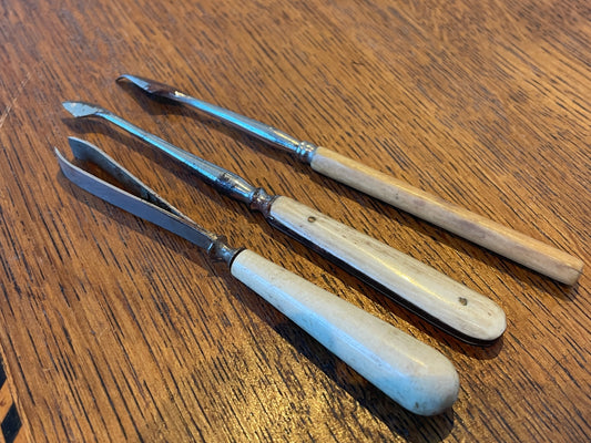 Antique English Bone-Handled Leatherworking Tools – Three Specialist Hand Tools with Shaped Steel Blades (c.19th Century)4
