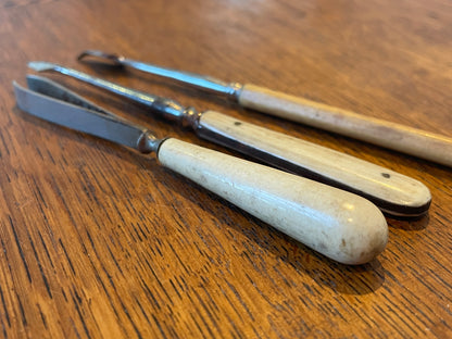 Antique English Bone-Handled Leatherworking Tools – Three Specialist Hand Tools with Shaped Steel Blades (c.19th Century)4