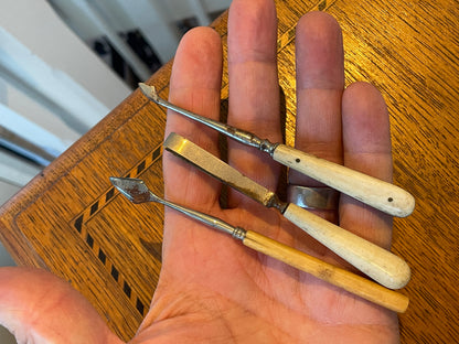 Antique English Bone-Handled Leatherworking Tools – Three Specialist Hand Tools with Shaped Steel Blades (c.19th Century)4