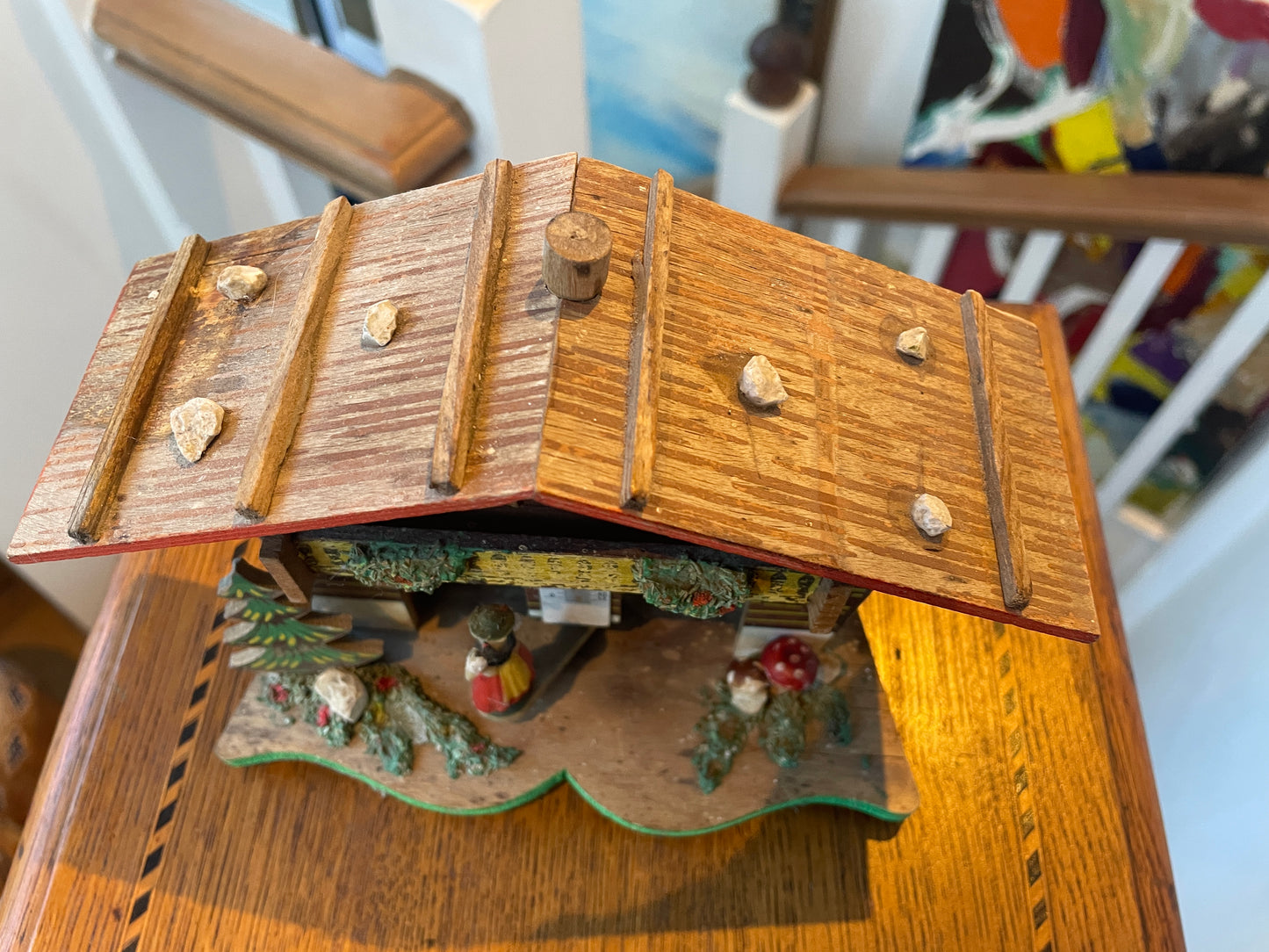Vintage German Chalet Weather House – Hand-Painted Folk Art Thermometer with Musical Box (c.1950s)