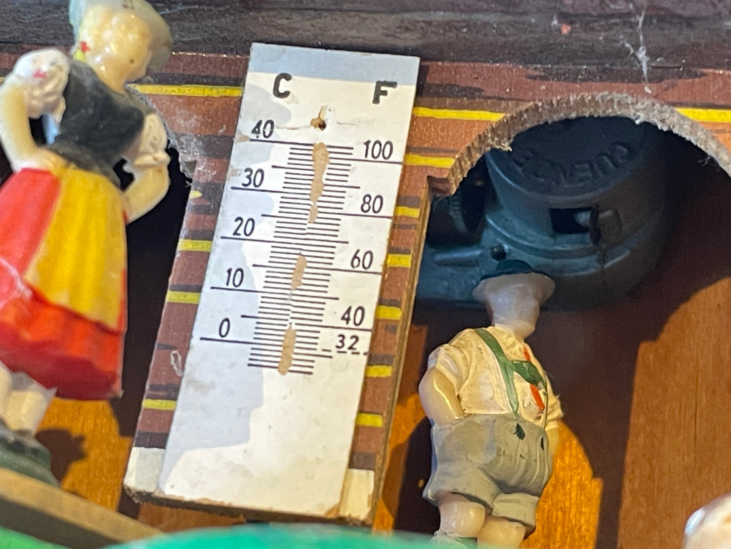 Vintage German Chalet Weather House – Hand-Painted Folk Art Thermometer with Musical Box (c.1950s)