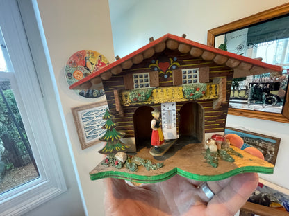 Vintage German Chalet Weather House – Hand-Painted Folk Art Thermometer with Musical Box (c.1950s)
