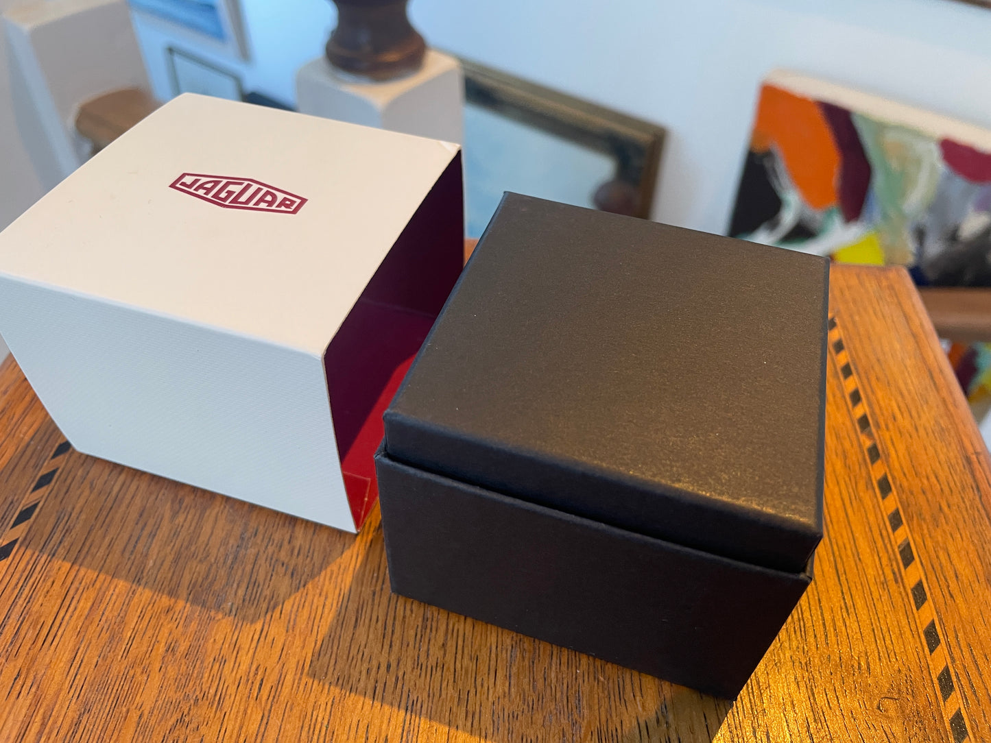 Modern Jaguar Chrome Cufflinks – Red Enamel Heritage Logo in Original Presentation Box