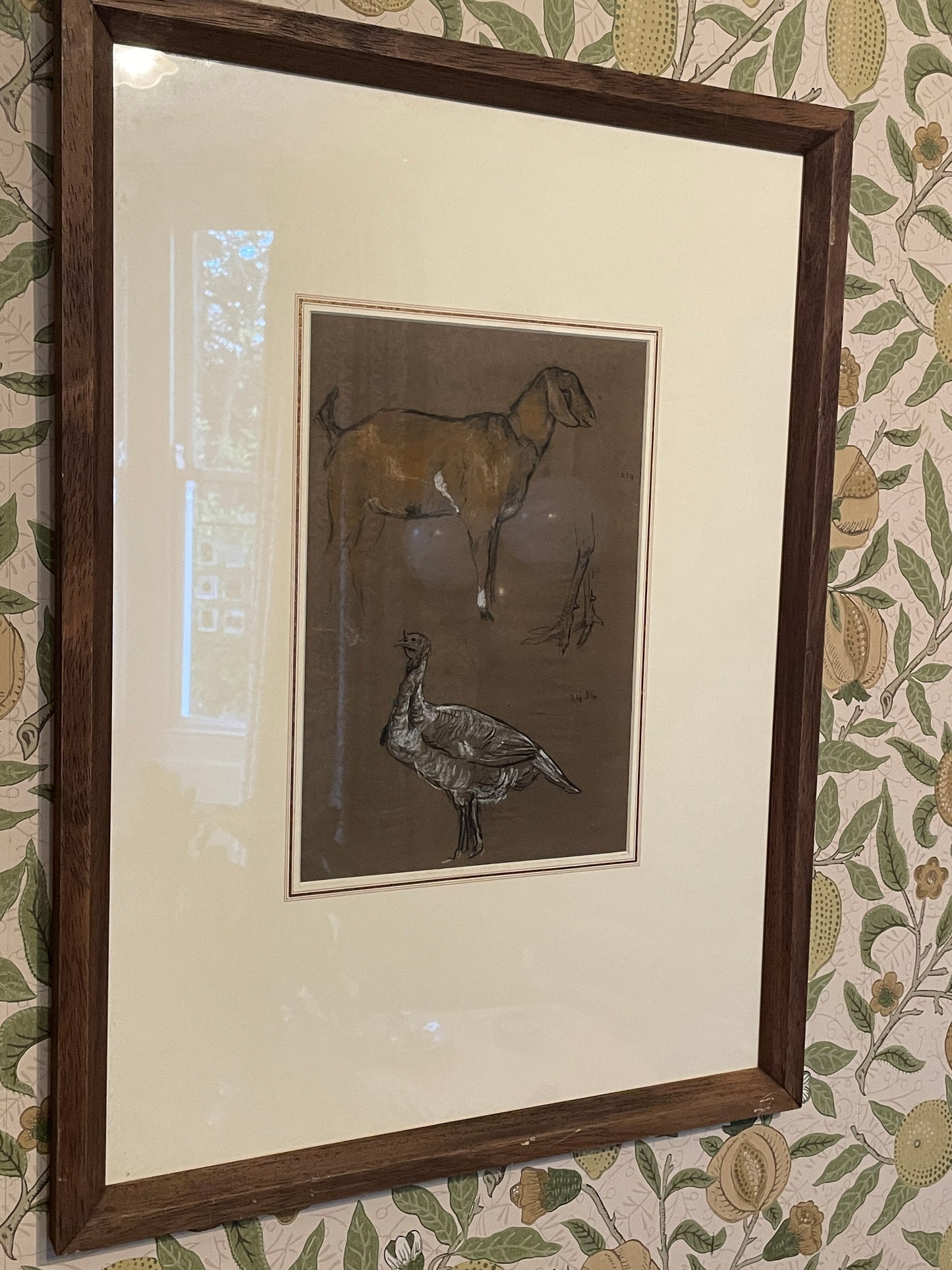 Antique British Pastel and Chalk Study – Animal Sketches on Brown Paper (c1900)