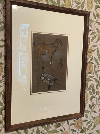 Antique British Pastel and Chalk Study – Animal Sketches on Brown Paper (c1900)