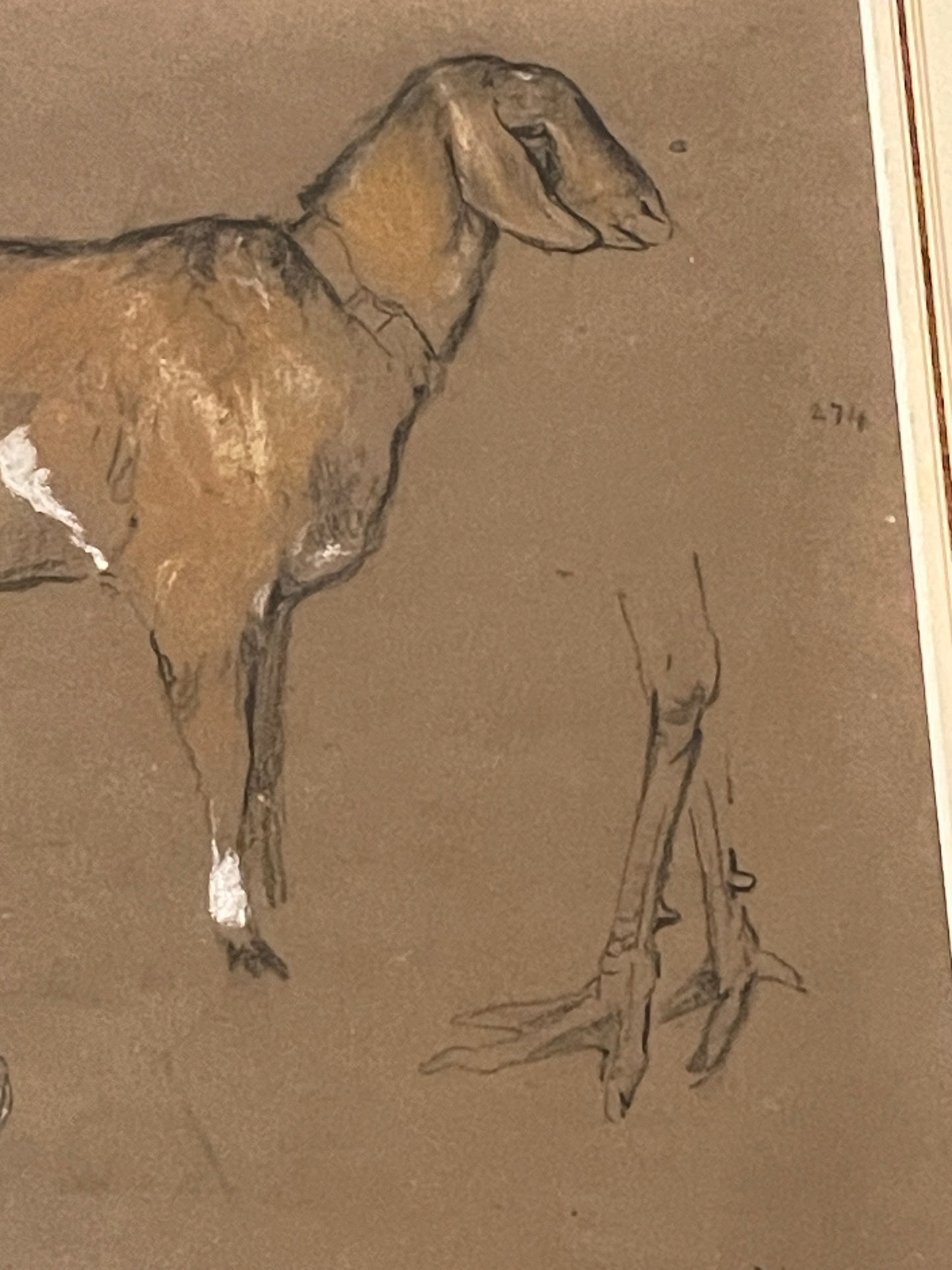 Antique British Pastel and Chalk Study – Animal Sketches on Brown Paper (c1900)