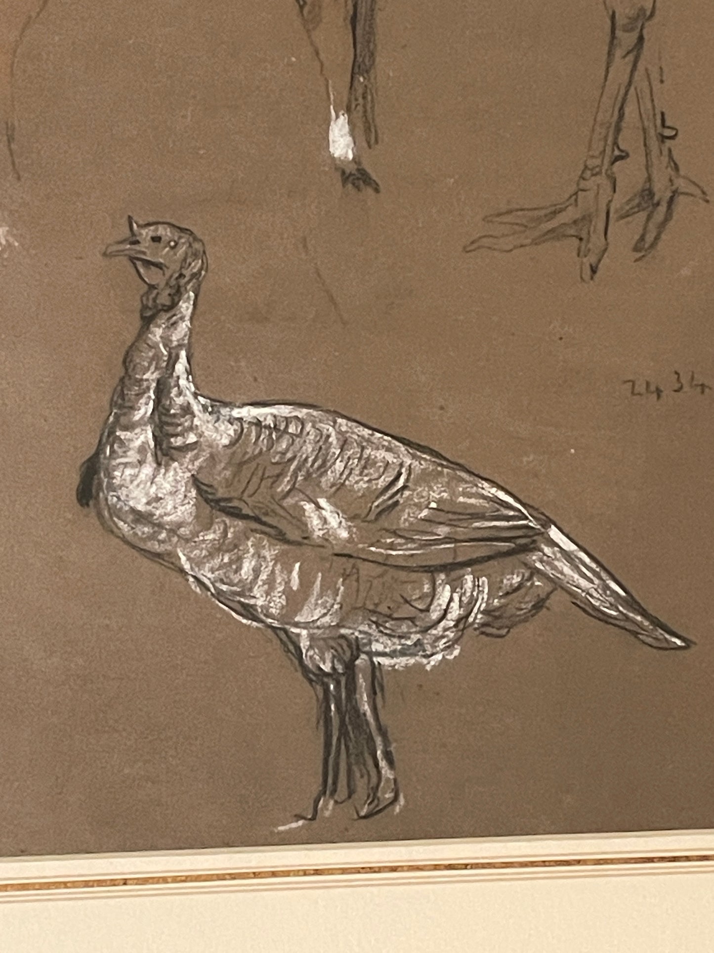 Antique British Pastel and Chalk Study – Animal Sketches on Brown Paper (c1900)