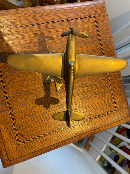 Antique British Brass Spitfire Model – Cast Desktop Aircraft on Starburst Base (c.1940s–50s)