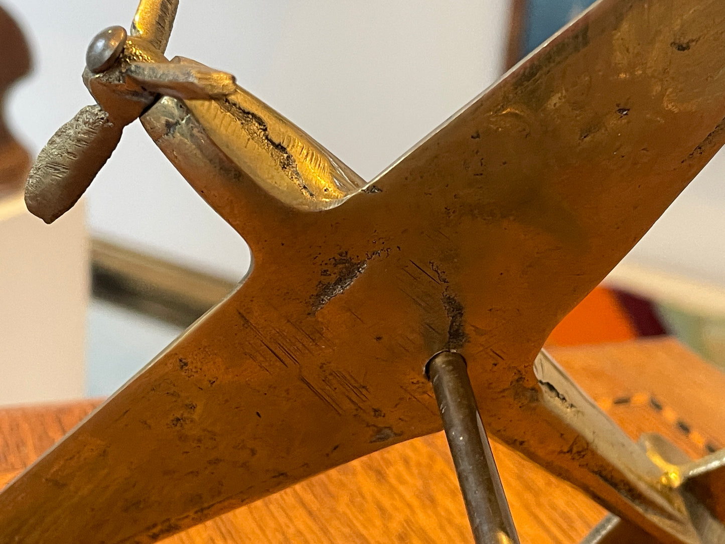 Antique British Brass Spitfire Model – Cast Desktop Aircraft on Starburst Base (c.1940s–50s)