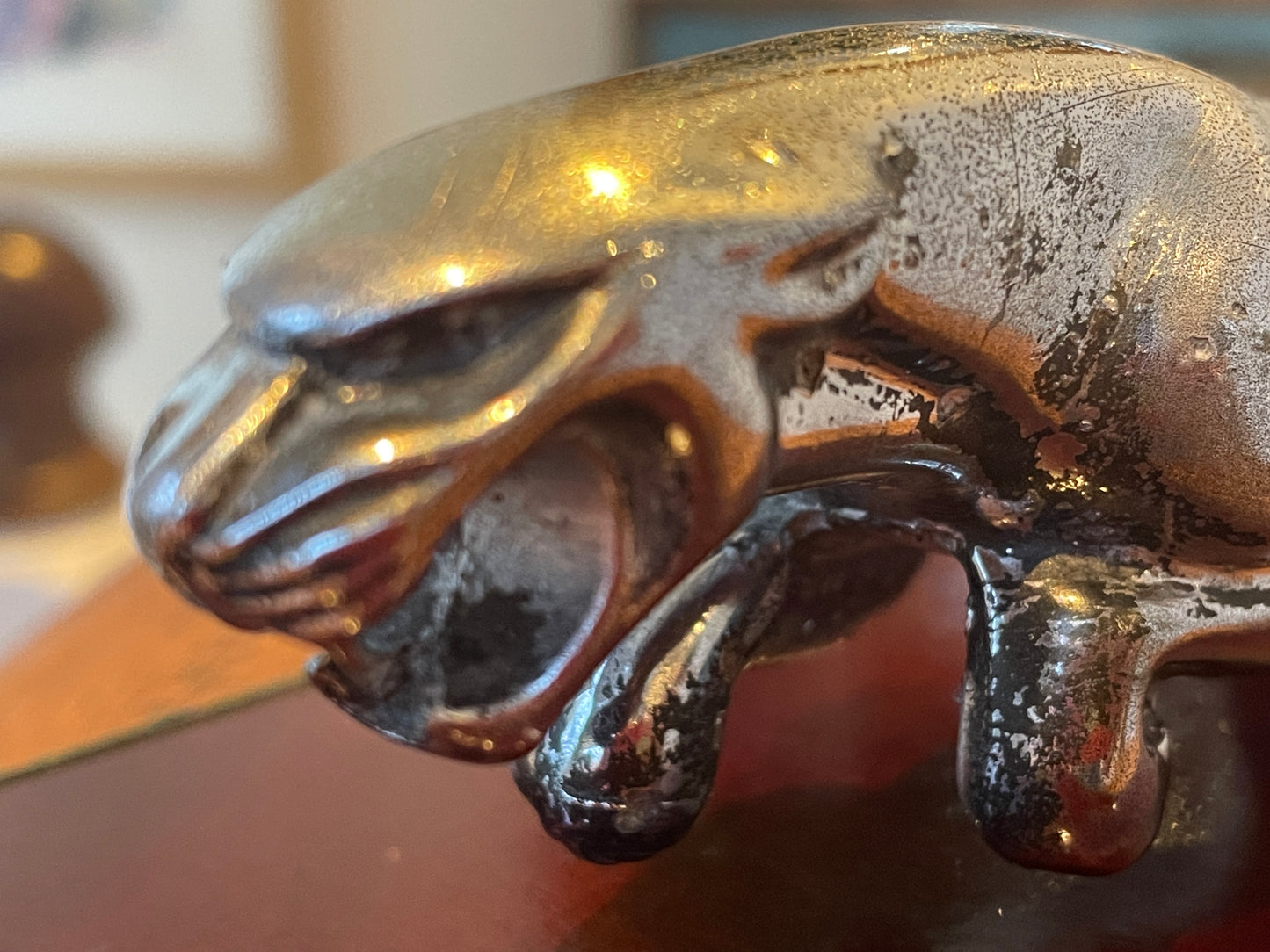 Jaguar Leaping Cat Mascot Sculpture – Chrome Finish on Lacquered Wooden Plinth (c. mid–late 20th century)