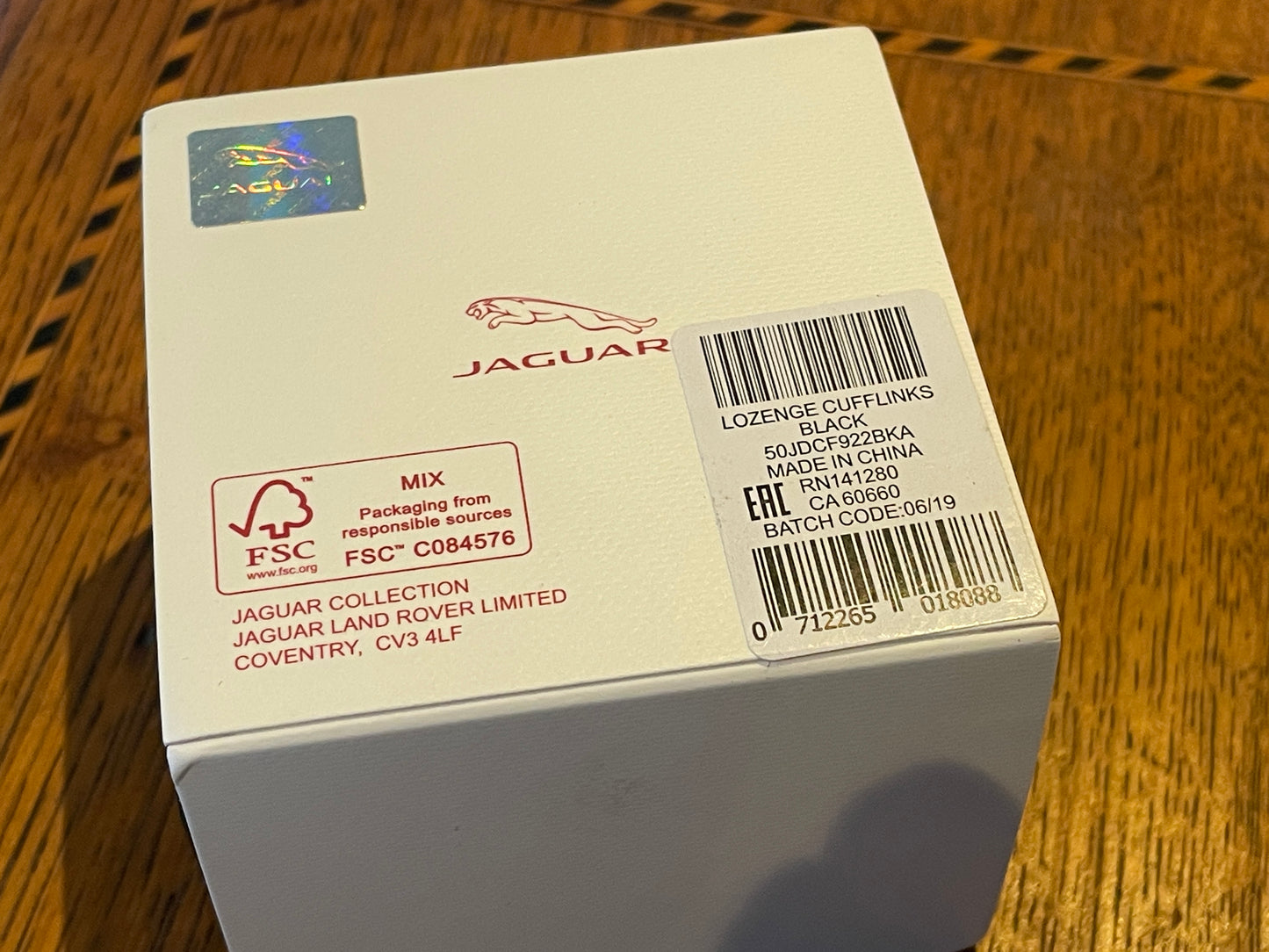 Jaguar Branded Cufflinks – Chrome Finish with Black Enamel Logo, Original Presentation Box (c. late 20th century)