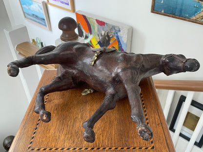 Antique Leather Horse Figure – Hand Modelled Equestrian Sculpture with Original Tack (c.1920s)