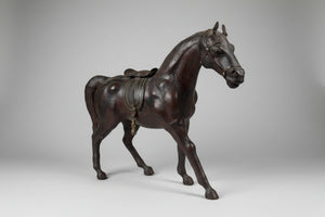 Antique Leather Horse Figure – Hand Modelled Equestrian Sculpture with Original Tack (c.1920s)