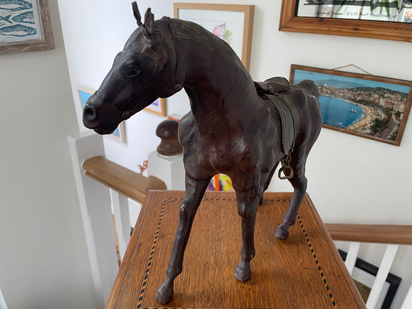 Antique Leather Horse Figure – Hand Modelled Equestrian Sculpture with Original Tack (c.1920s)